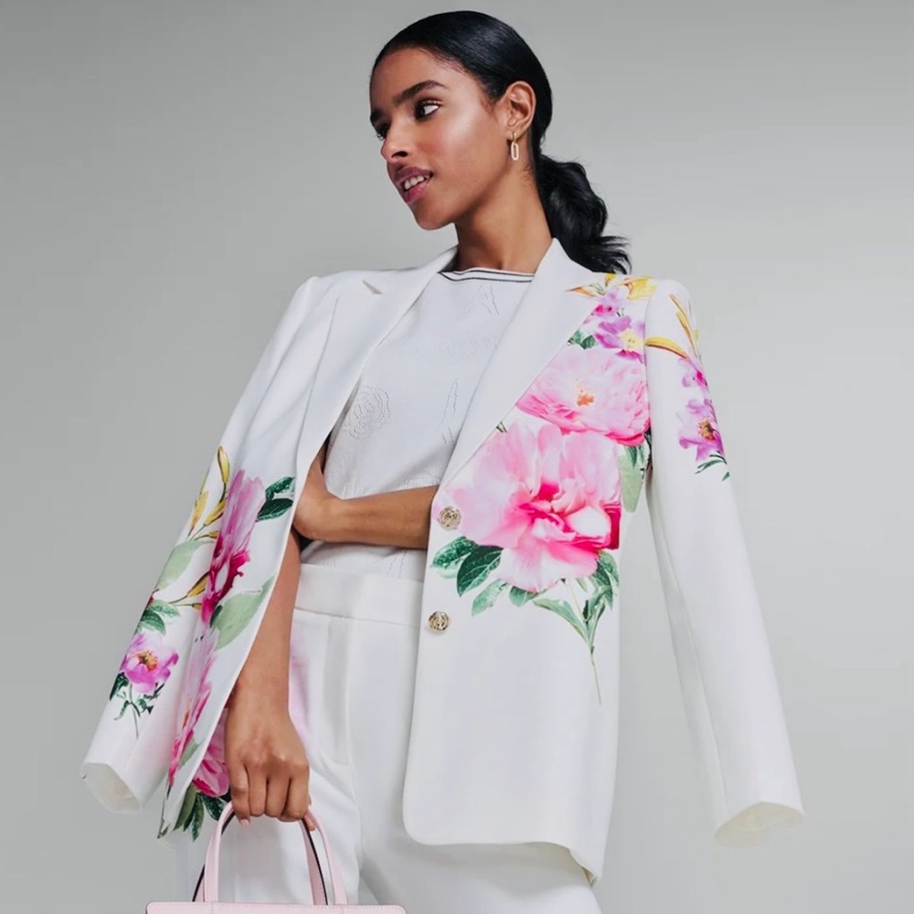Karl Lagerfeld White Blazer with Pink Floral Print retail $199 Beautiful